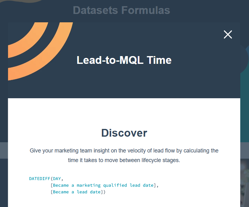 Dataset formula example